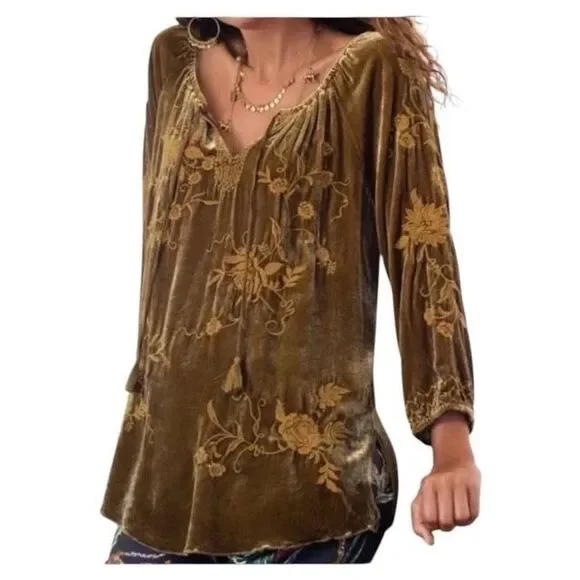 Johnny Was Velvet Tunic Peasant Blouse Large - Picture 3 of 14